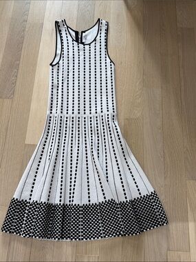 Parker Black and White Knit Sleeveless Flared Dress